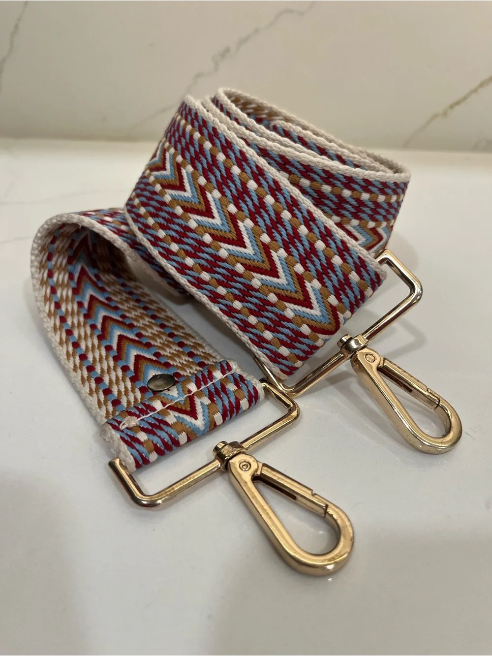 Boho Woven Adjustable Crossbody Bag Strap Red Blue Tan Gold Hardware